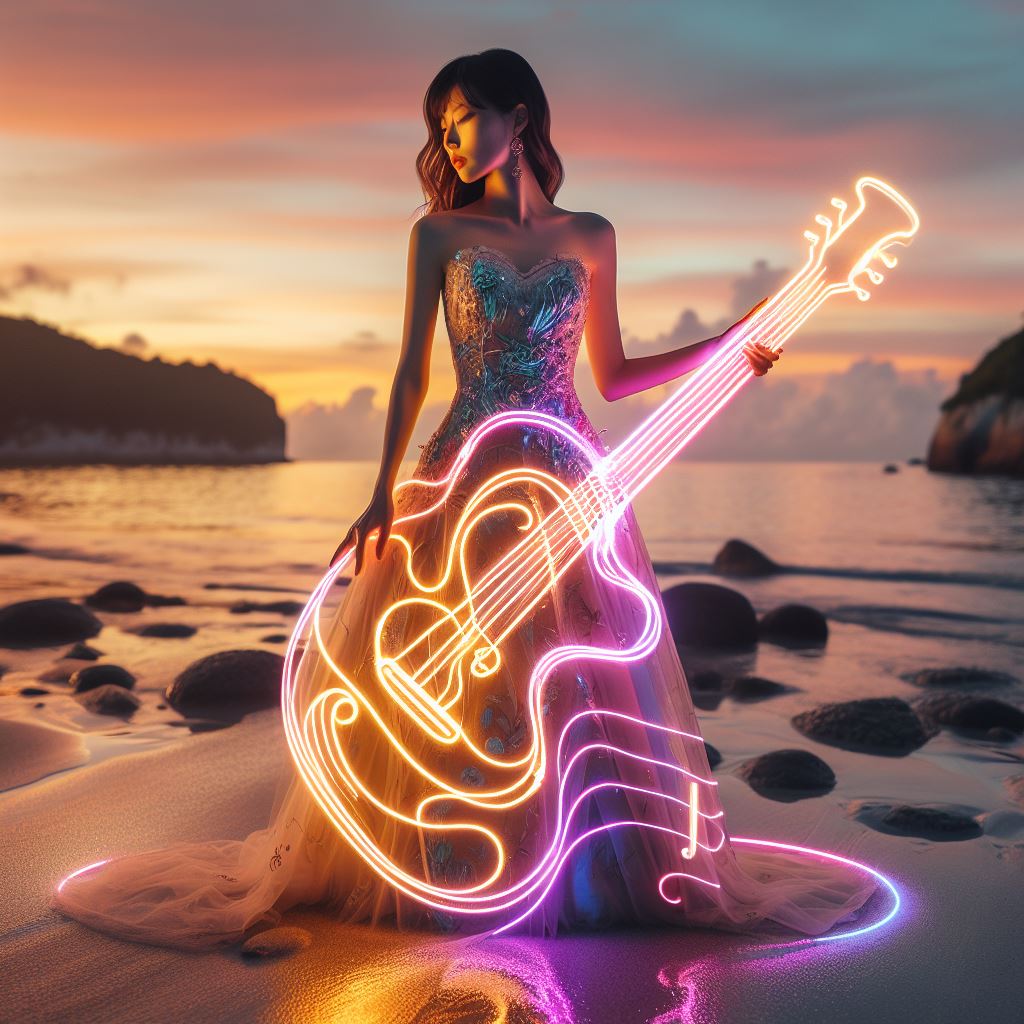 Girl playing the guitar. Really elegant.