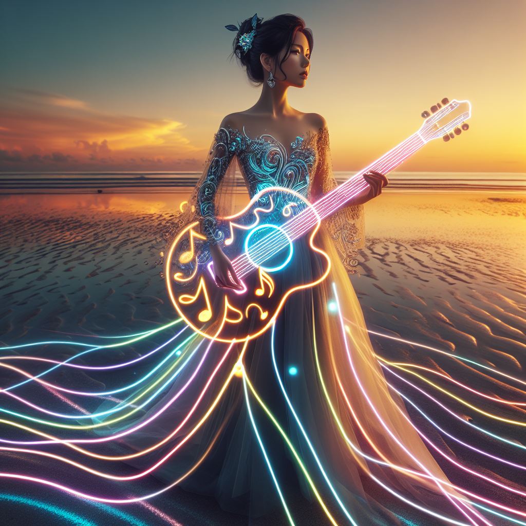 Girl playing the guitar. Really elegant.