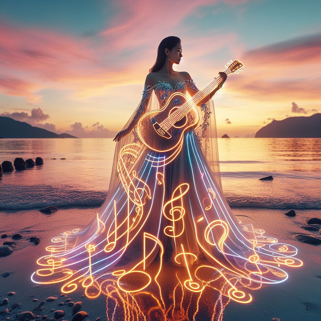Girl playing the guitar. Really elegant.