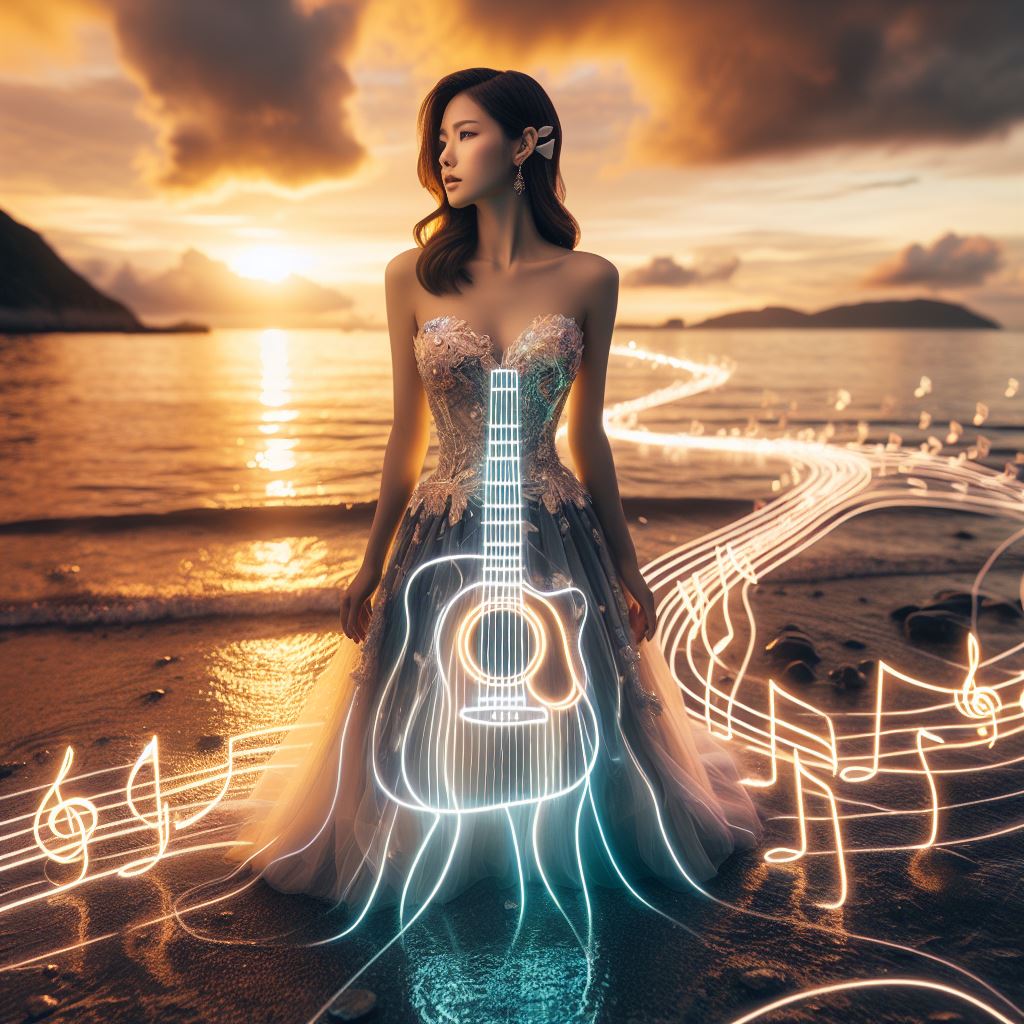 Girl playing the guitar. Really elegant.