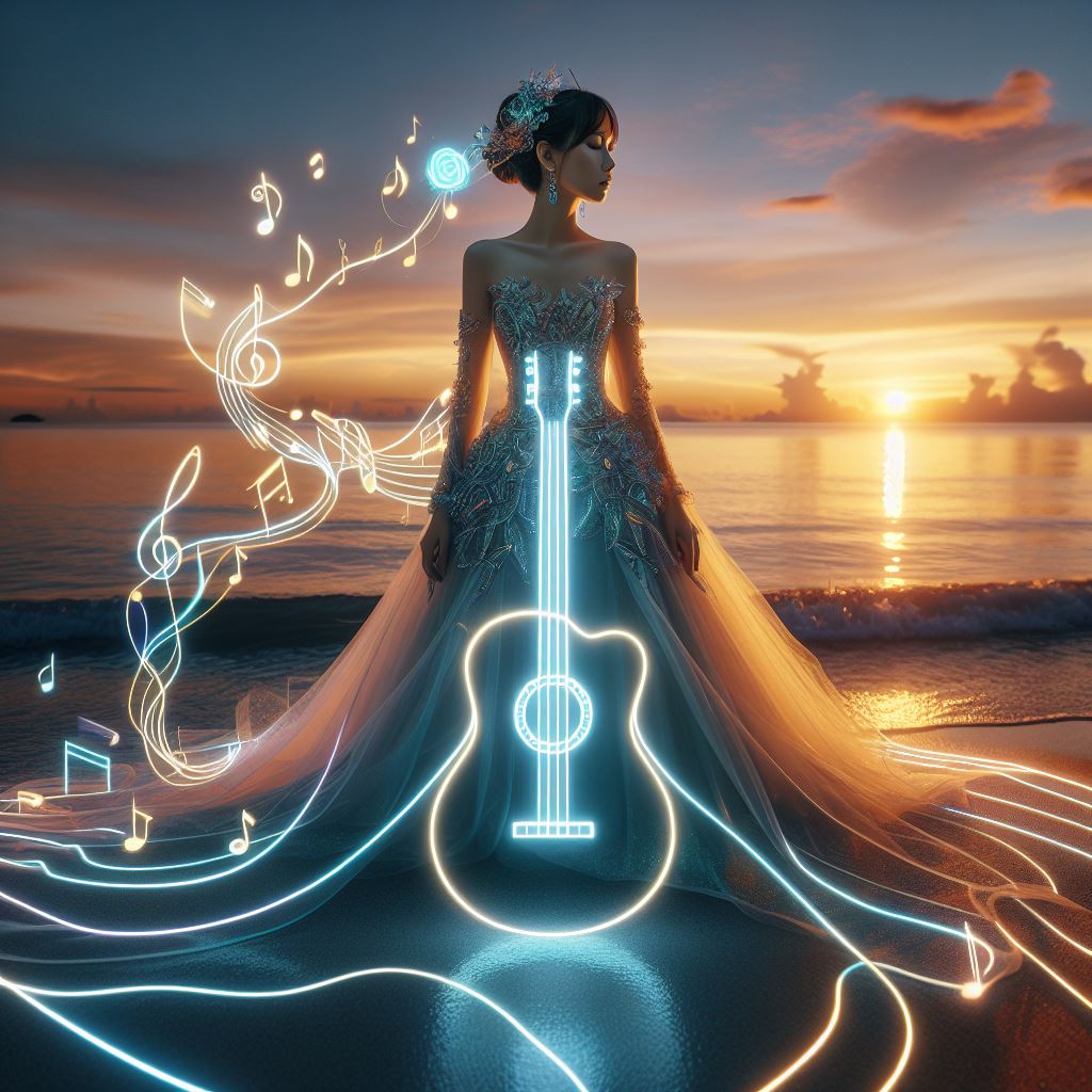 Girl playing the guitar. Really elegant.