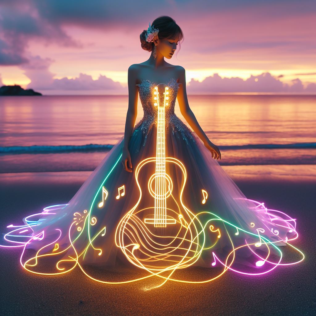 Girl playing the guitar. Really elegant.