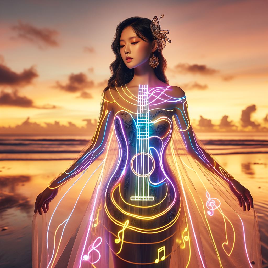 Girl playing the guitar. Really elegant.