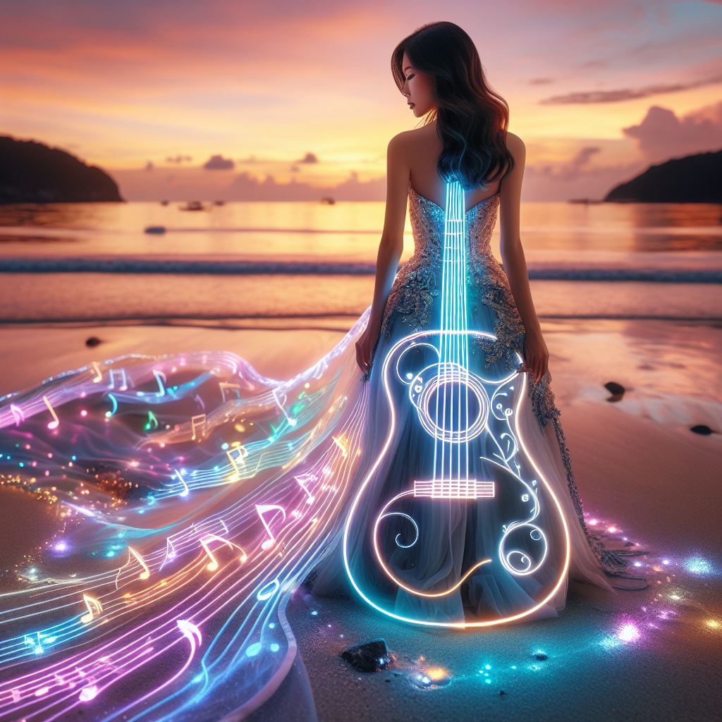 Girl playing the guitar. Really elegant.