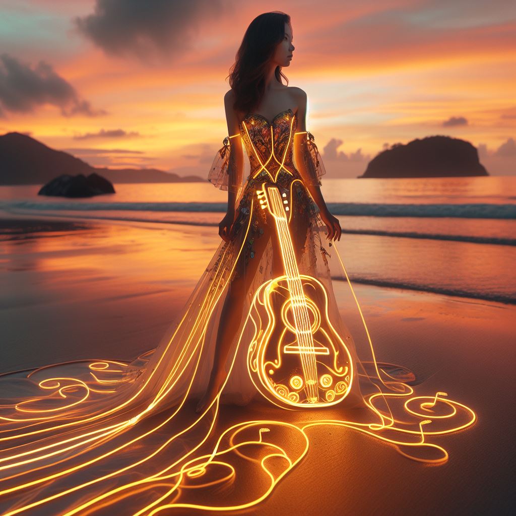 Girl playing the guitar. Really elegant.