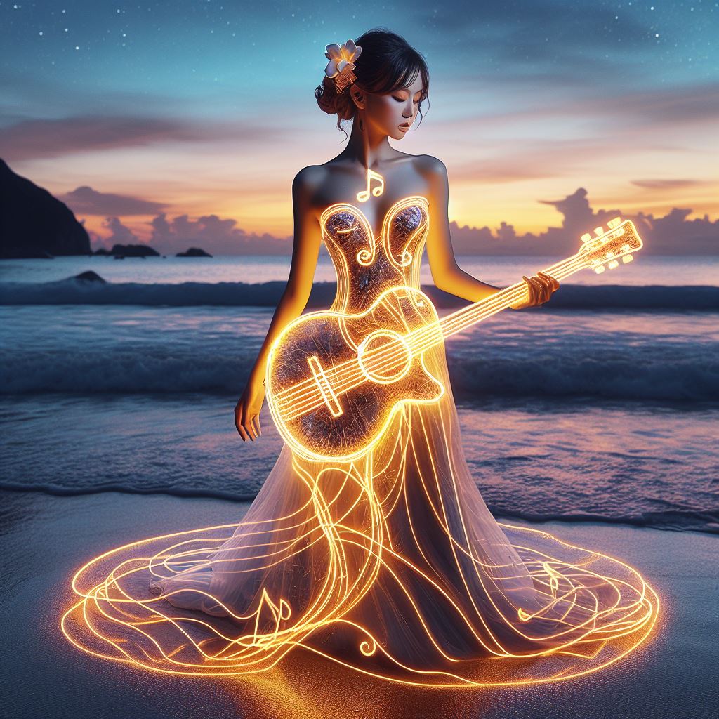 Girl playing the guitar. Really elegant.