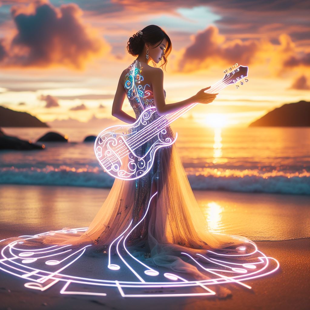 Girl playing the guitar. Really elegant.