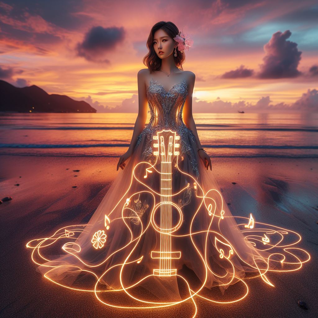 Girl playing the guitar. Really elegant.
