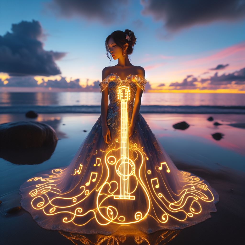 Girl playing the guitar. Really elegant.