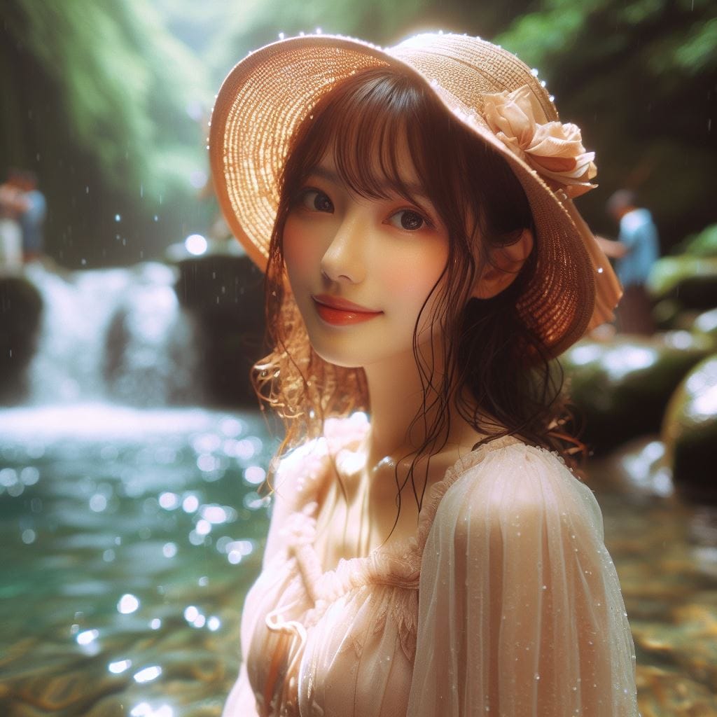 妹子野溪拍照