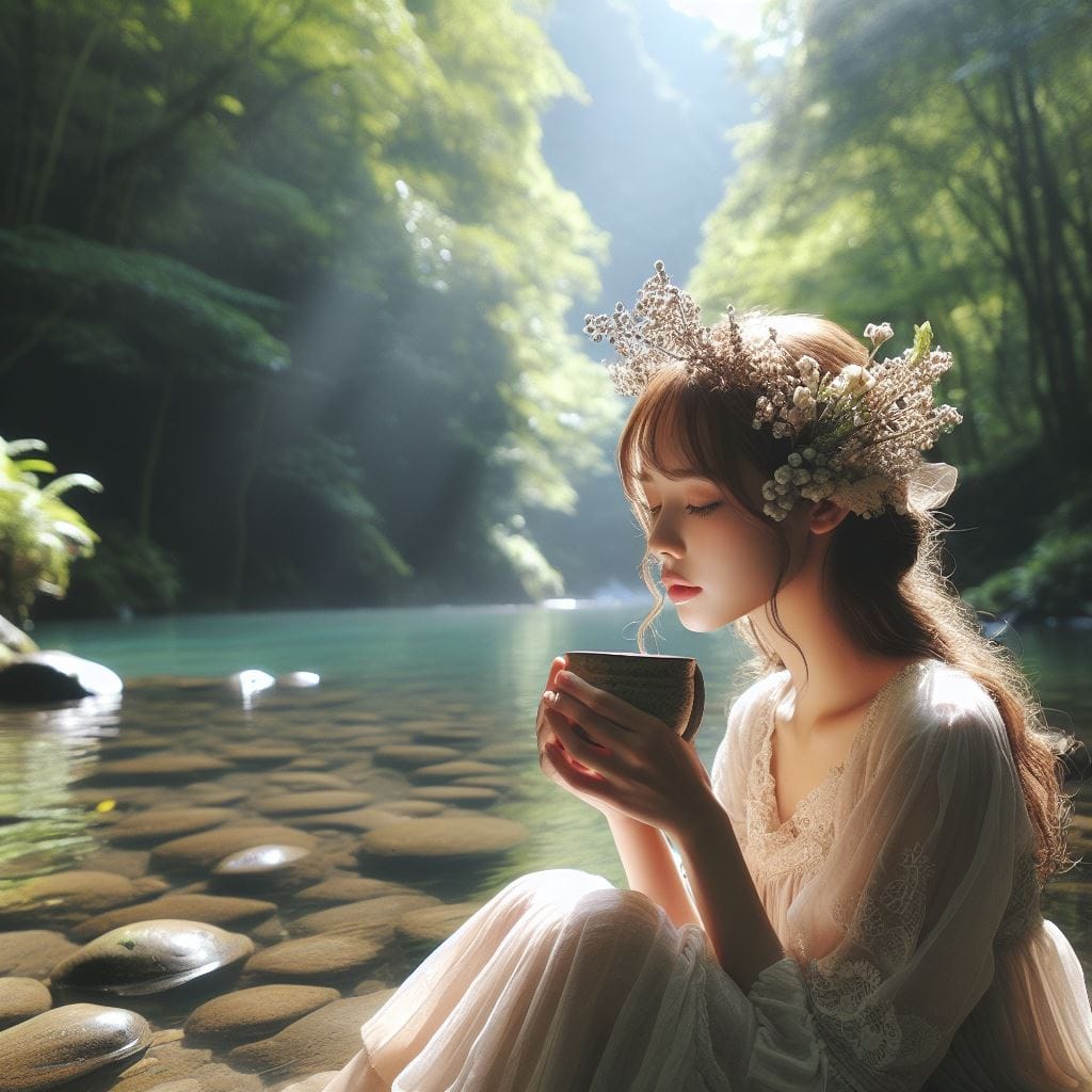 妹子野溪拍照
