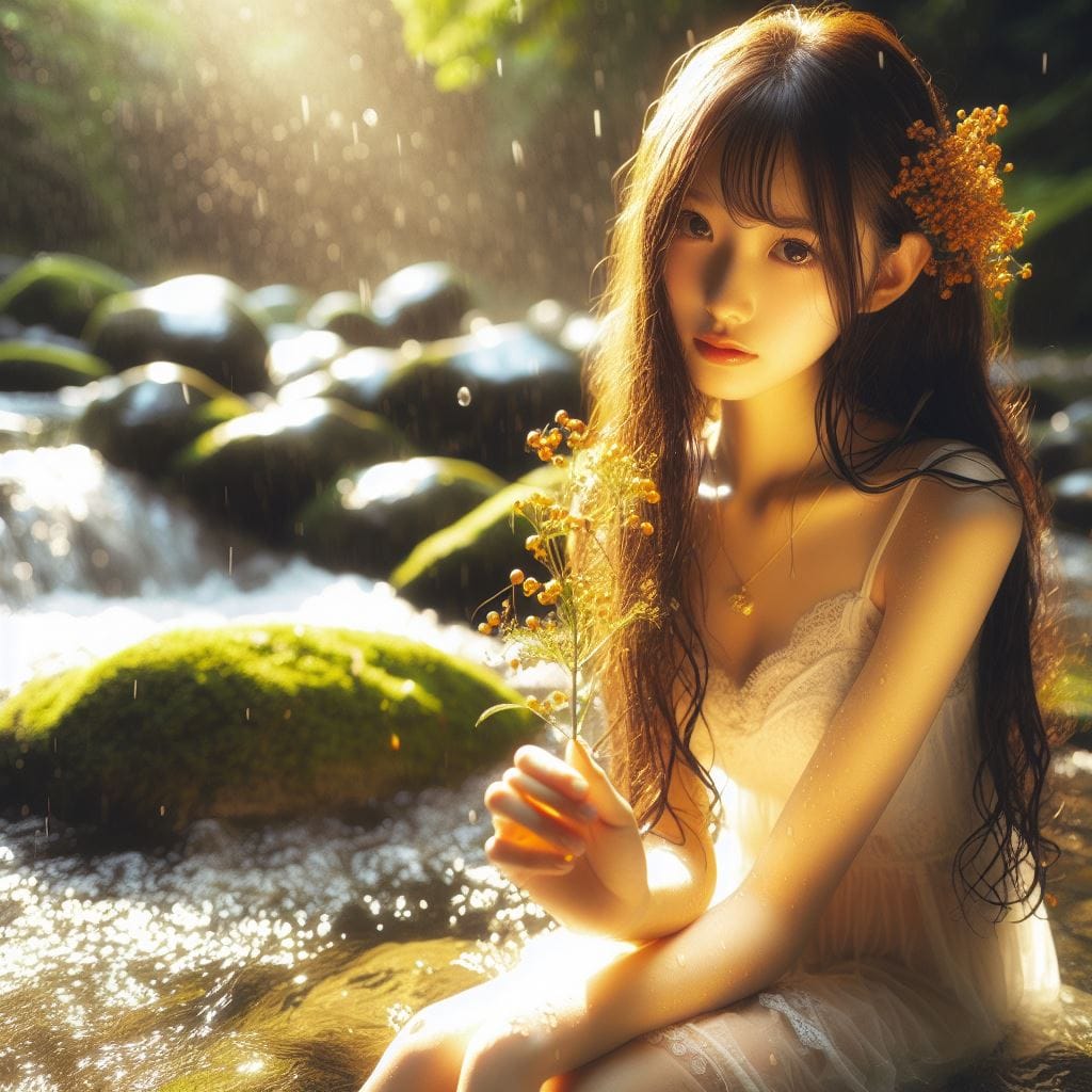 妹子野溪拍照