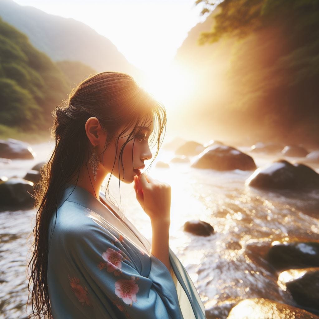 妹子野溪拍照