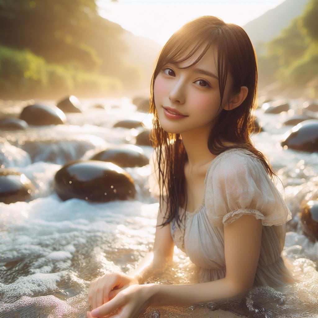 妹子野溪拍照