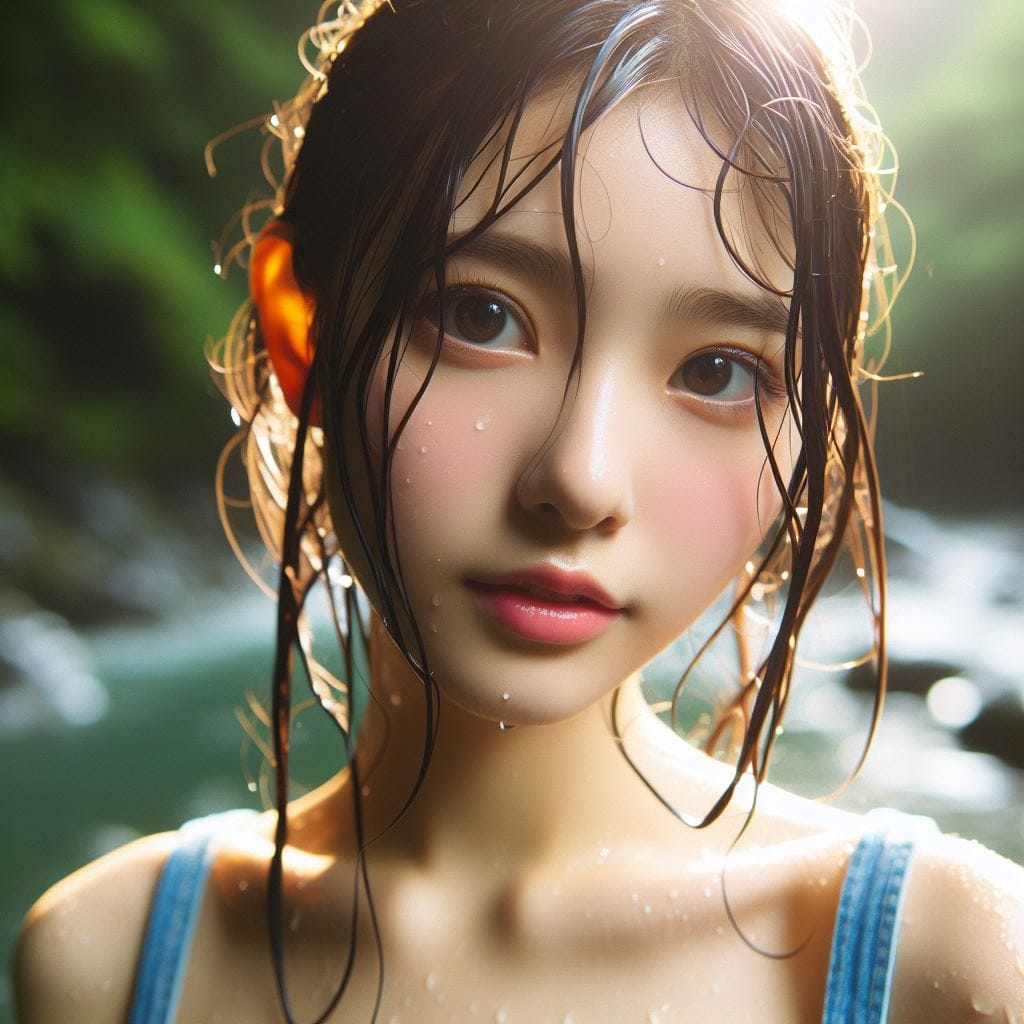 妹子野溪拍照