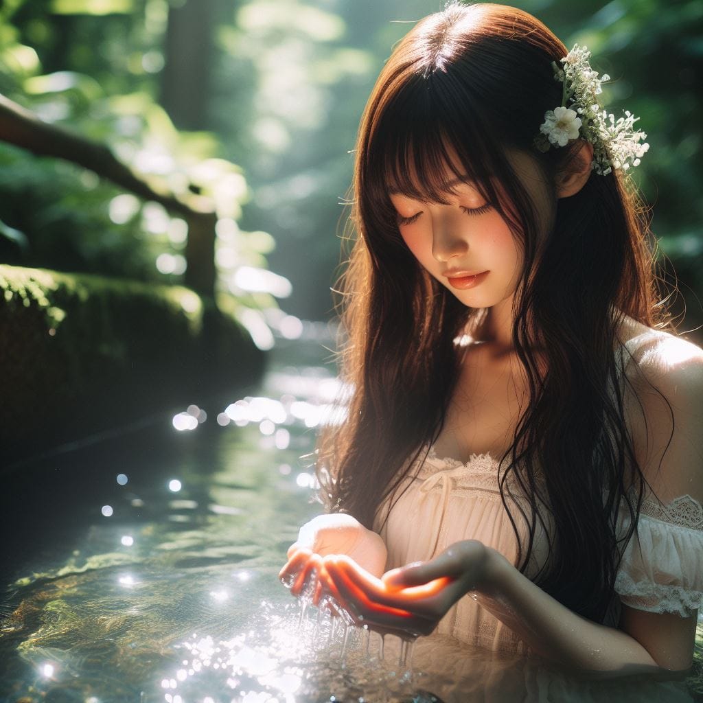 妹子野溪拍照