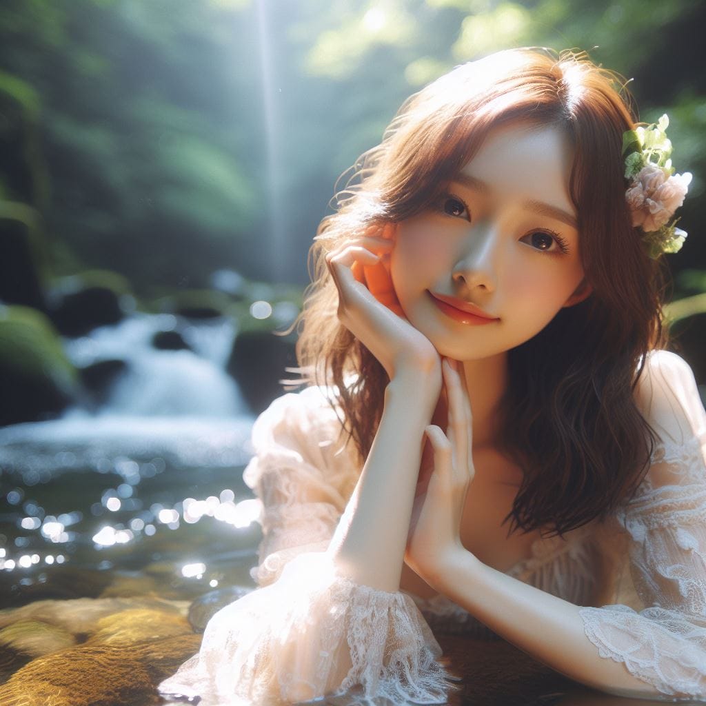 妹子野溪拍照