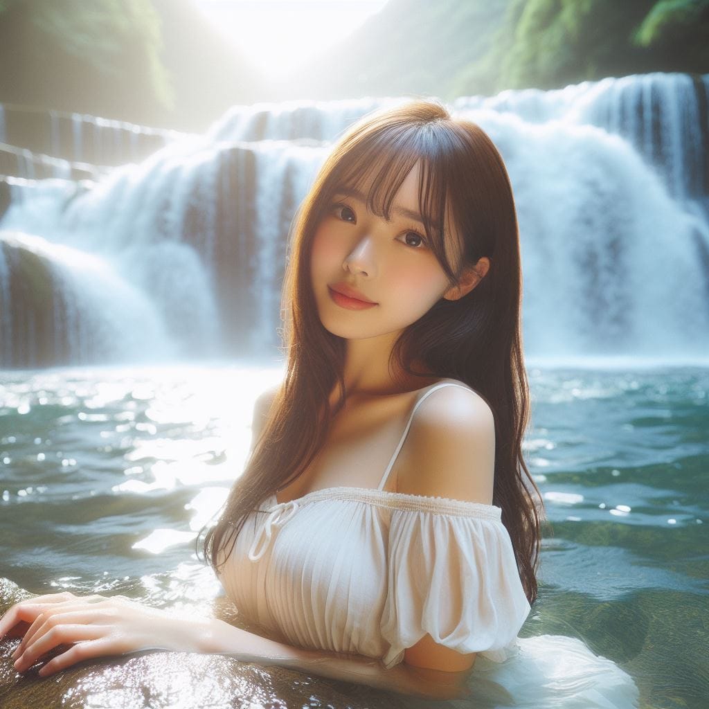 妹子野溪拍照