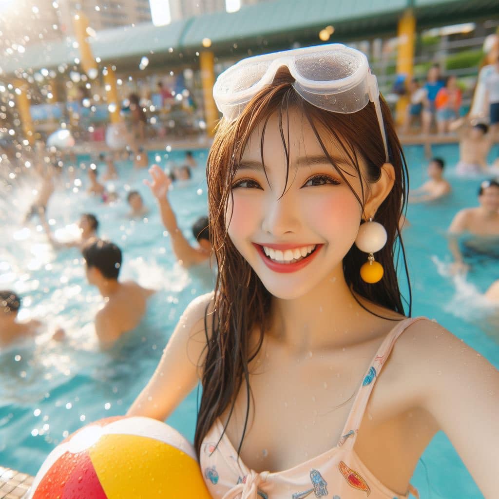 游泳池玩水的妹子