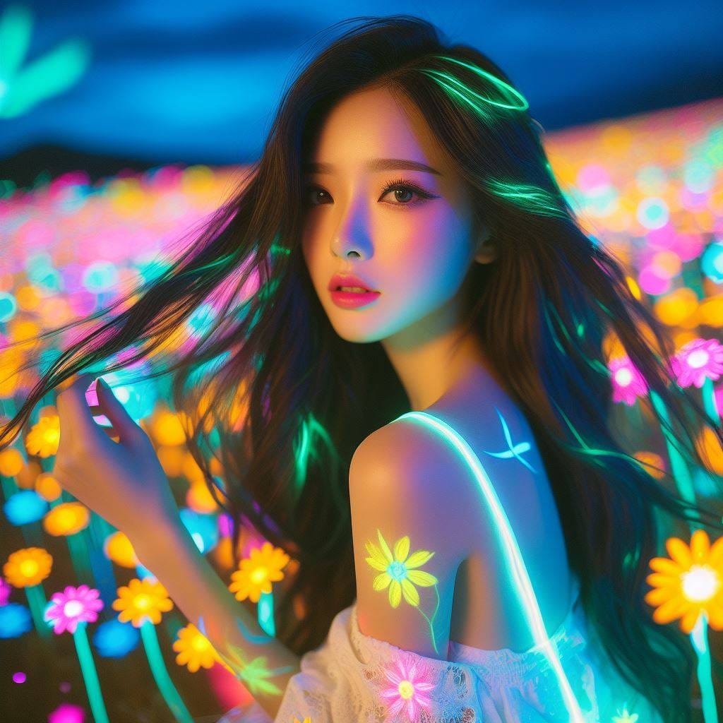 翩翩起舞的螢光草地少女