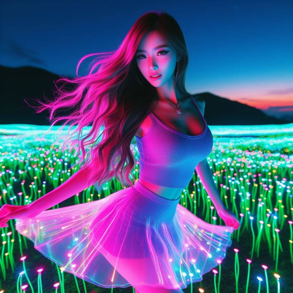 翩翩起舞的螢光草地少女