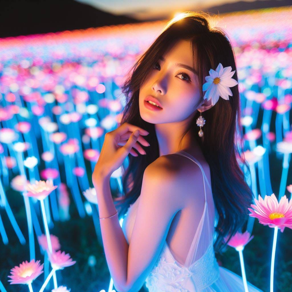 翩翩起舞的螢光草地少女
