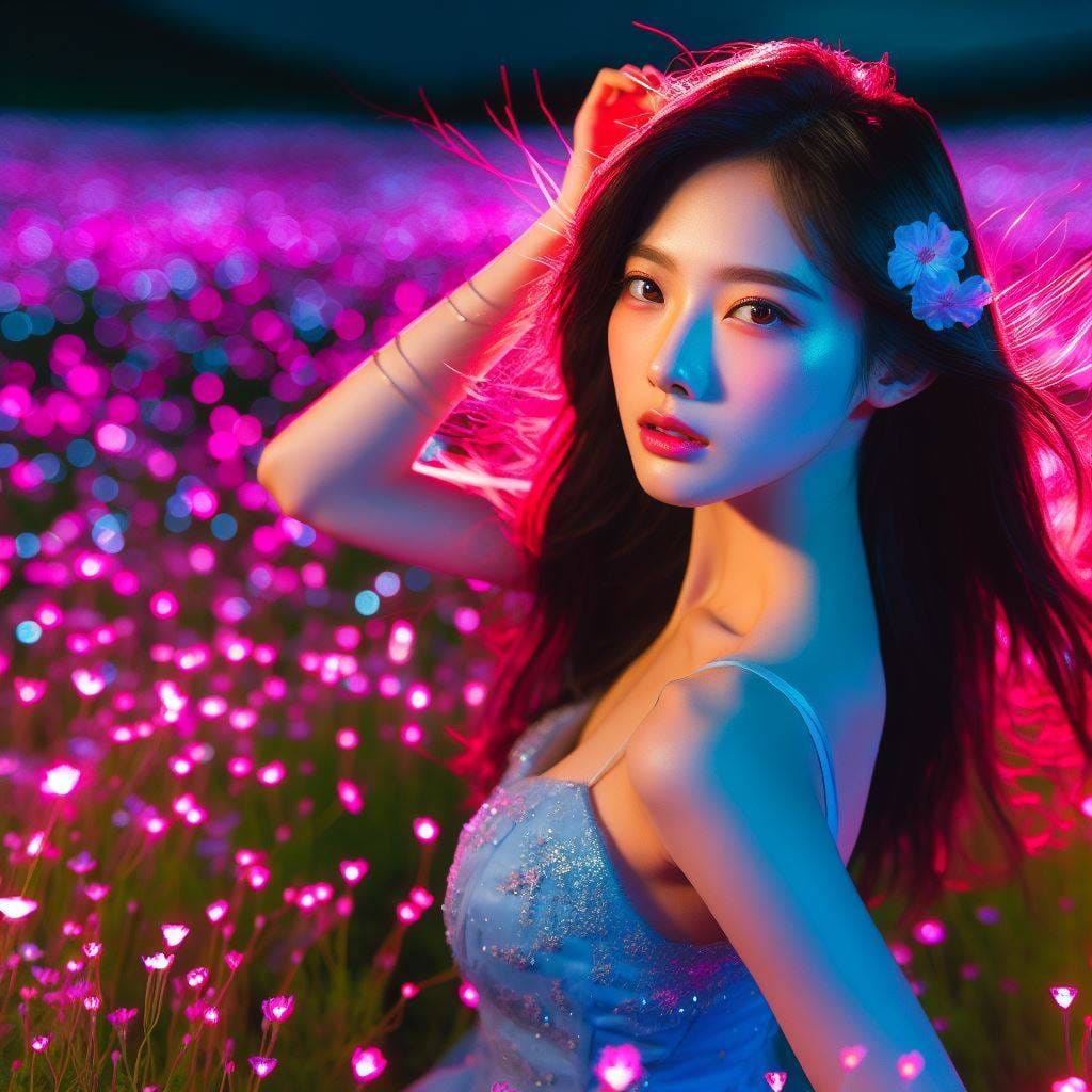 翩翩起舞的螢光草地少女