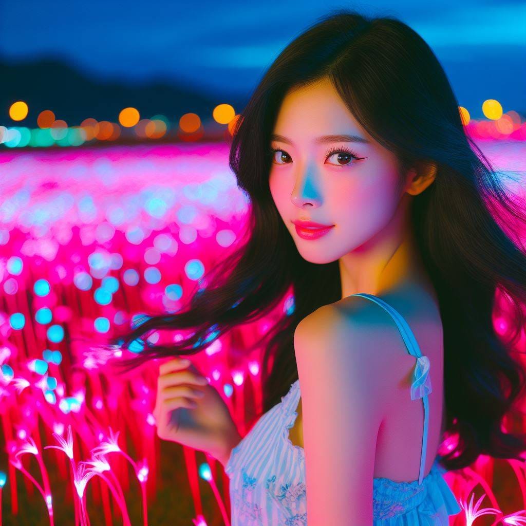 翩翩起舞的螢光草地少女