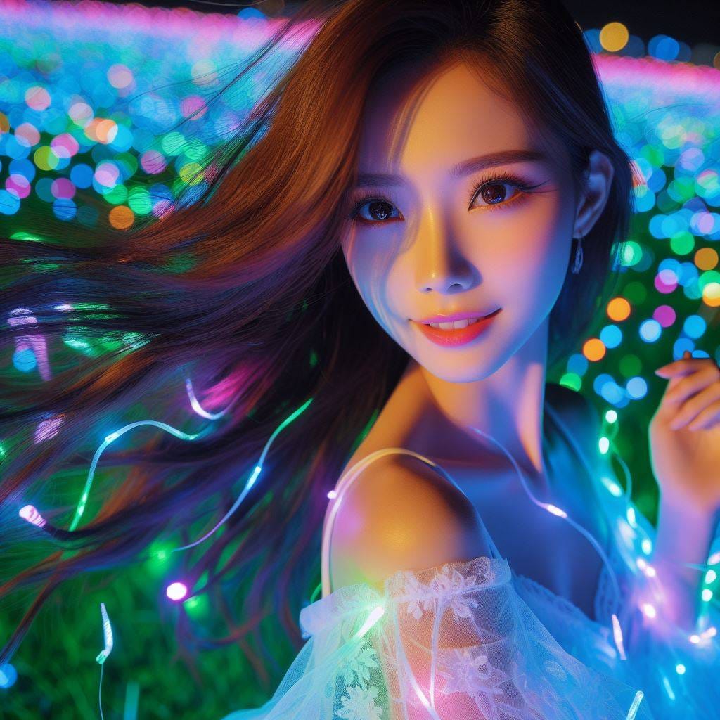 翩翩起舞的螢光草地少女