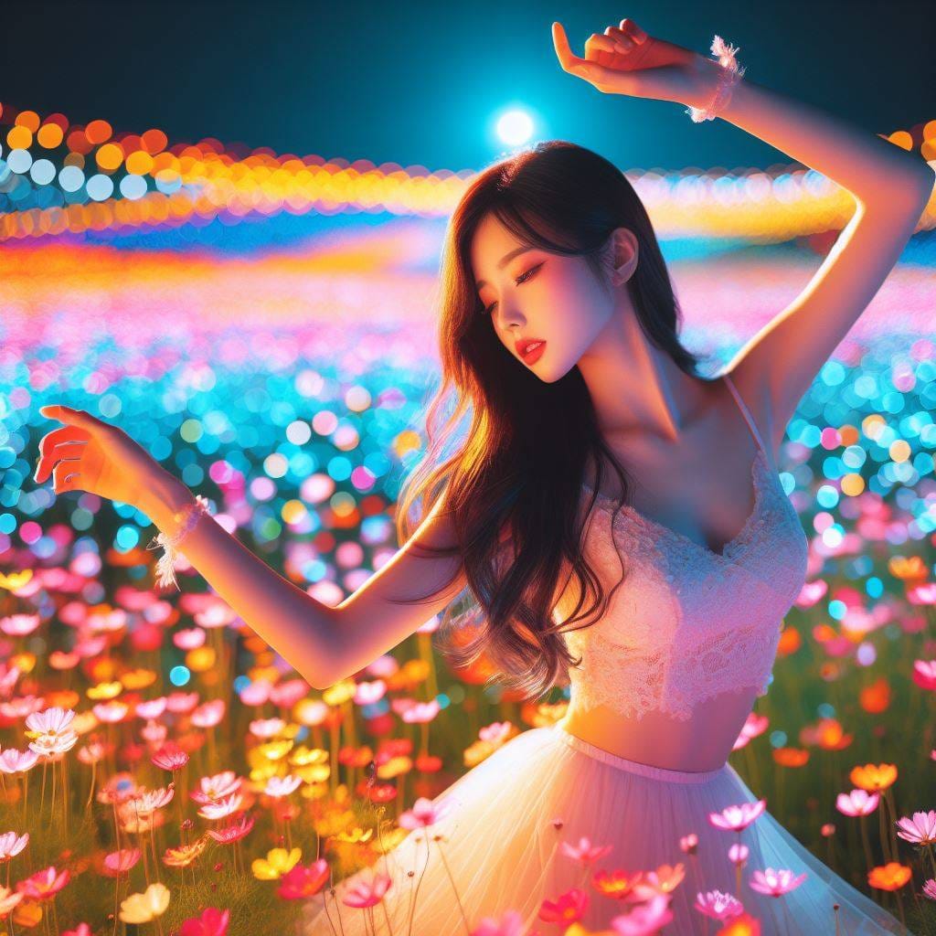 翩翩起舞的螢光草地少女