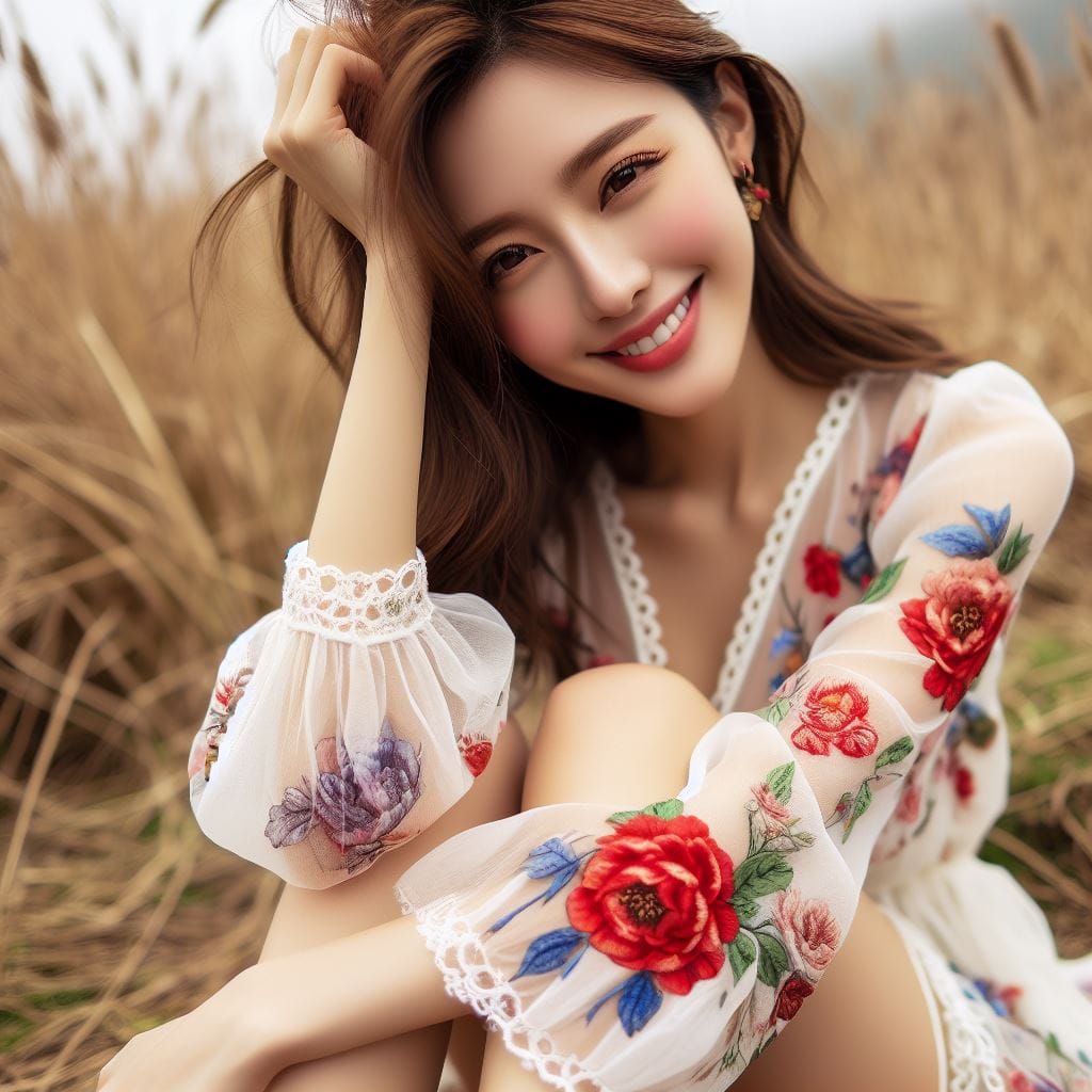 在草原拍照的妹子