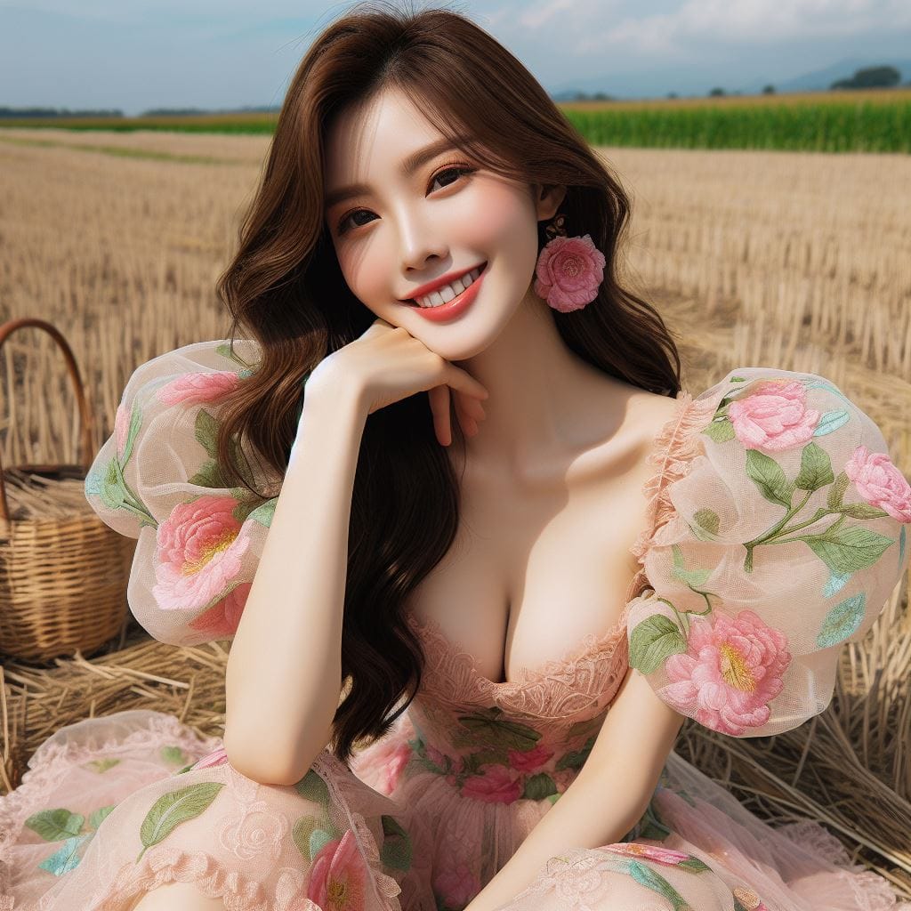 在草原拍照的妹子