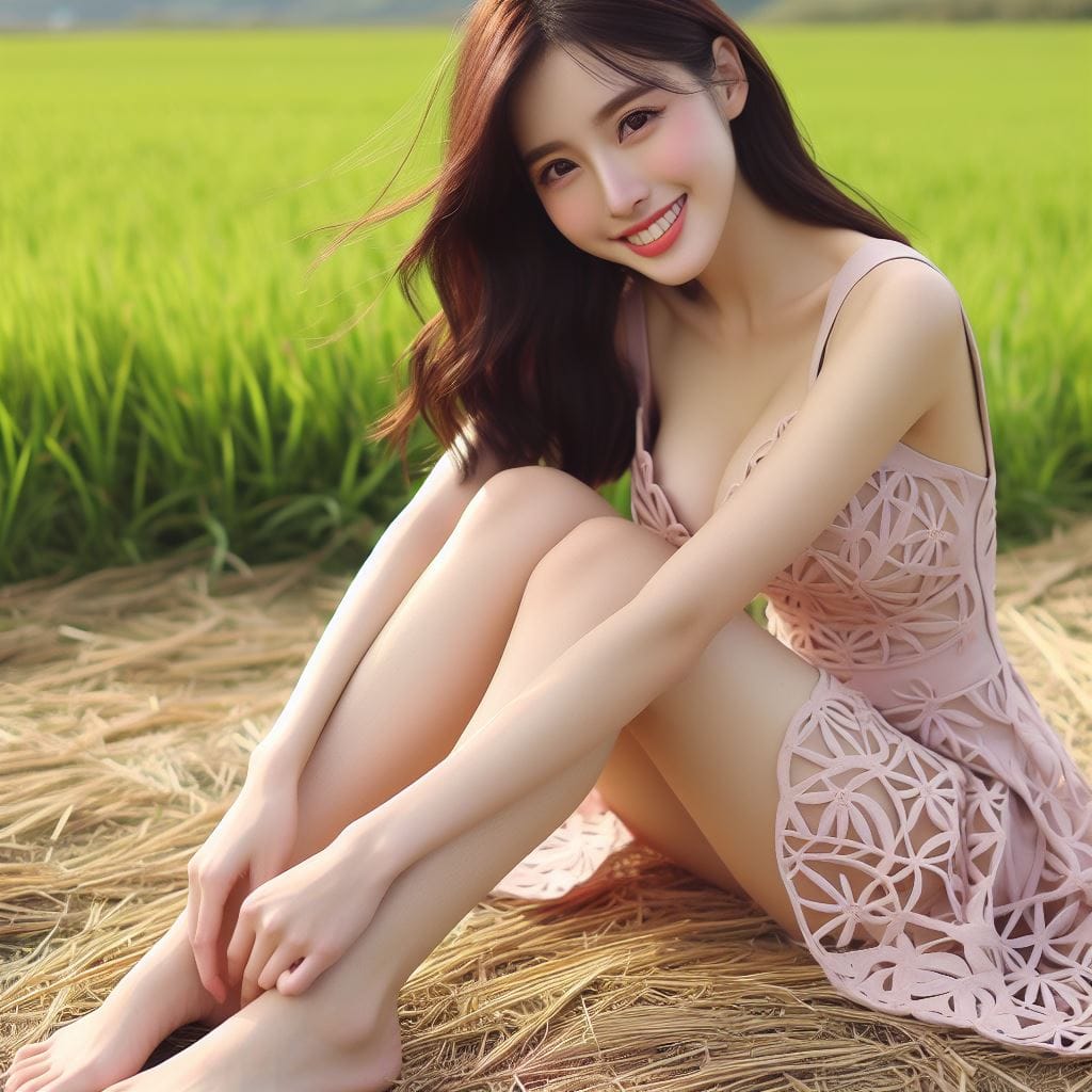 在草原拍照的妹子
