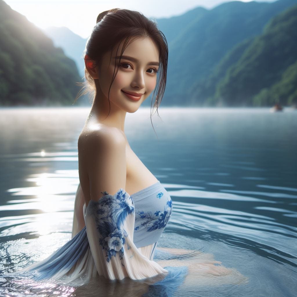 妹子湖中．溪邊戲水