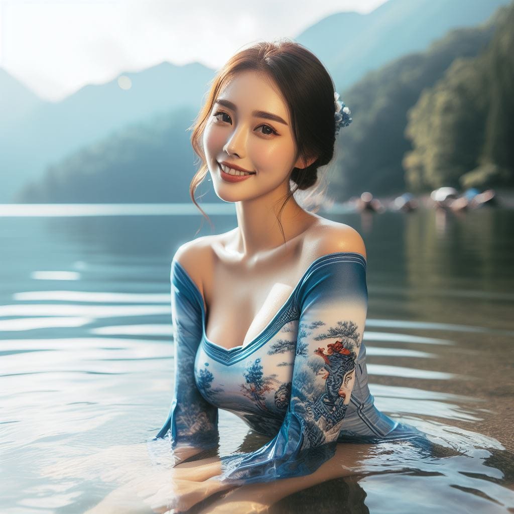 妹子湖中．溪邊戲水