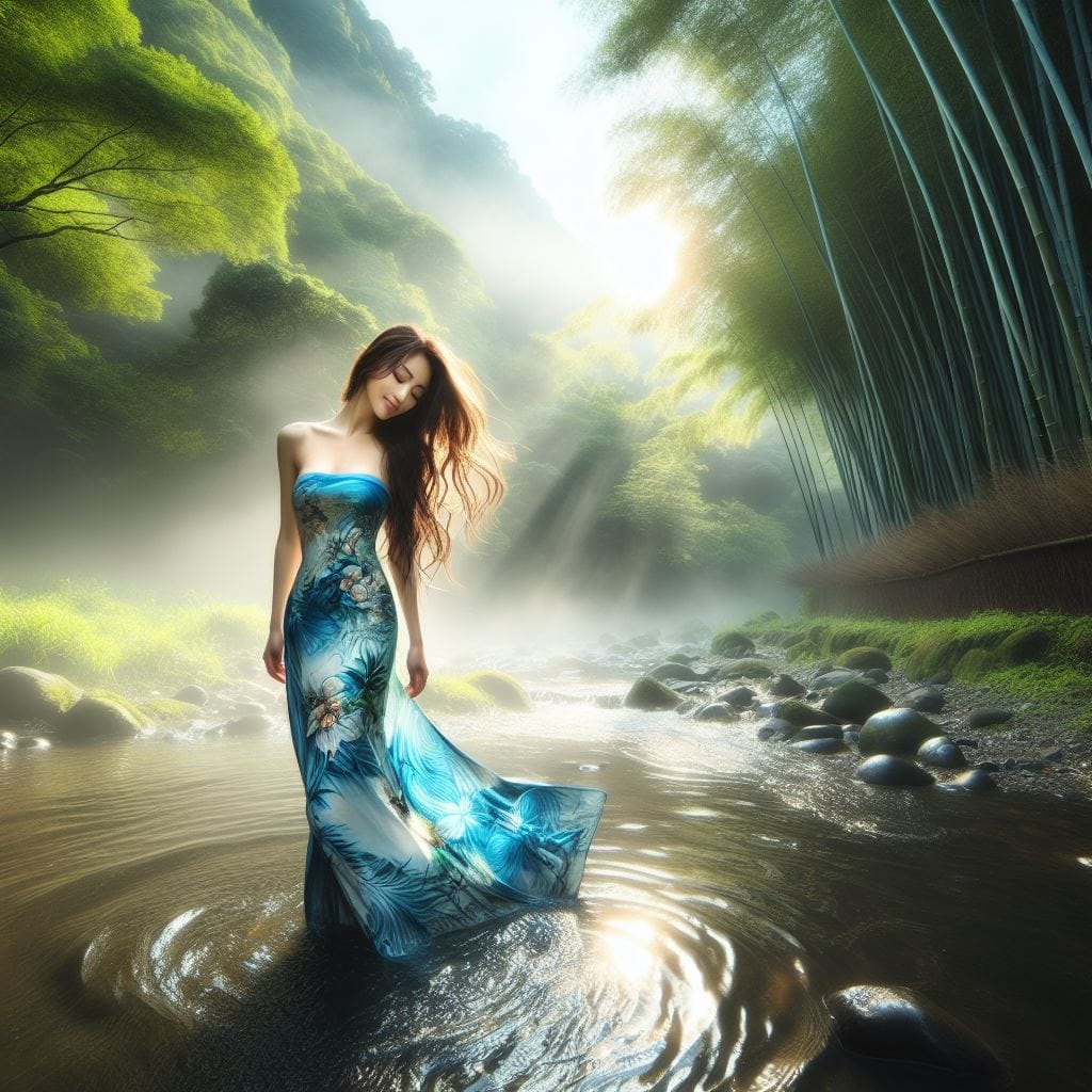 妹子湖中．溪邊戲水
