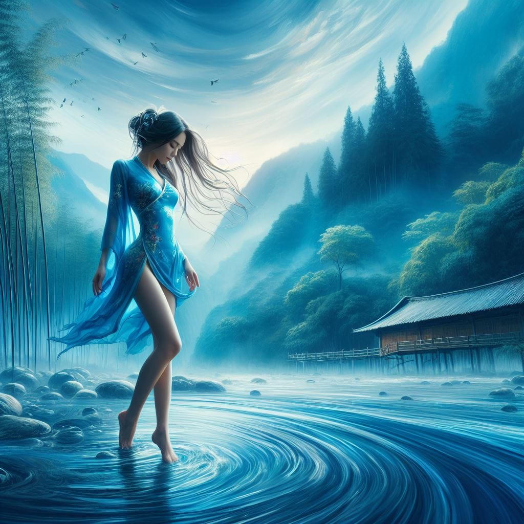 妹子湖中．溪邊戲水