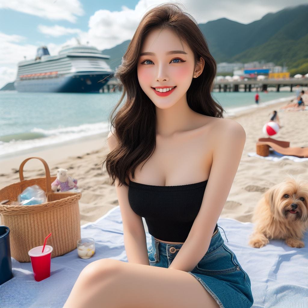 海邊遛狗趣