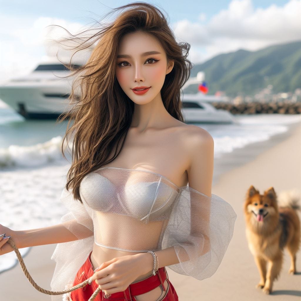 海邊遛狗趣