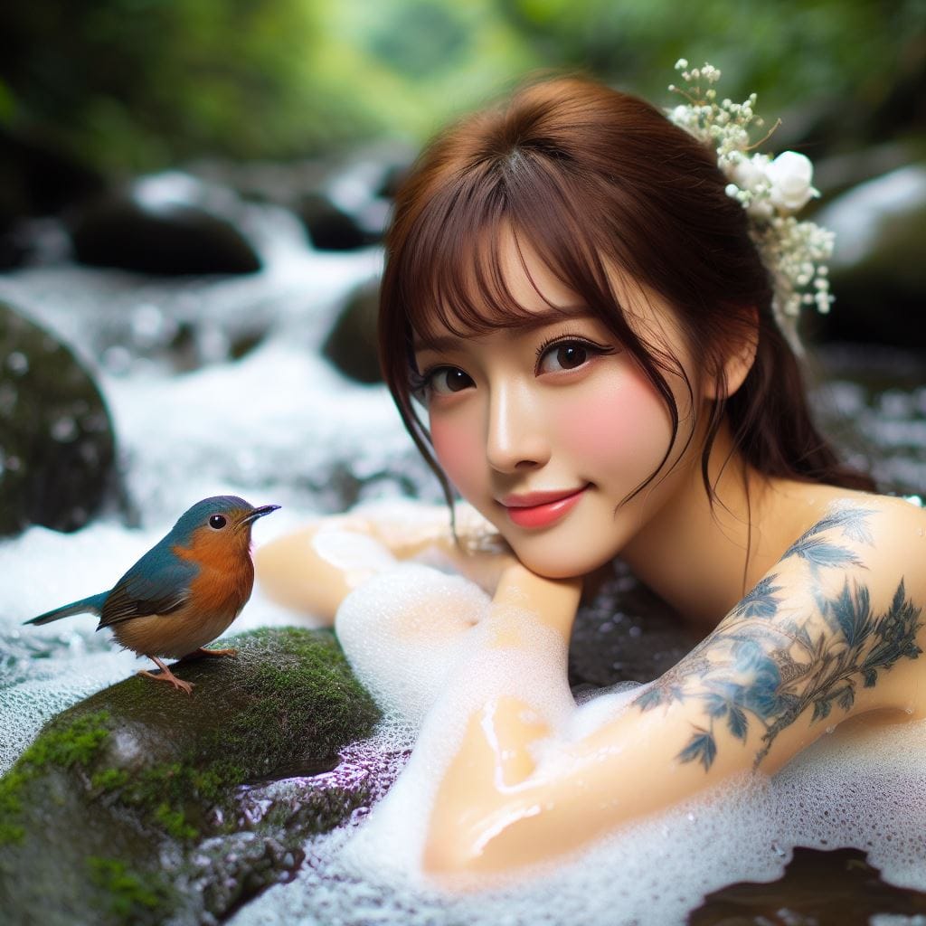 Washing birds by the stream. bird bath Character AI