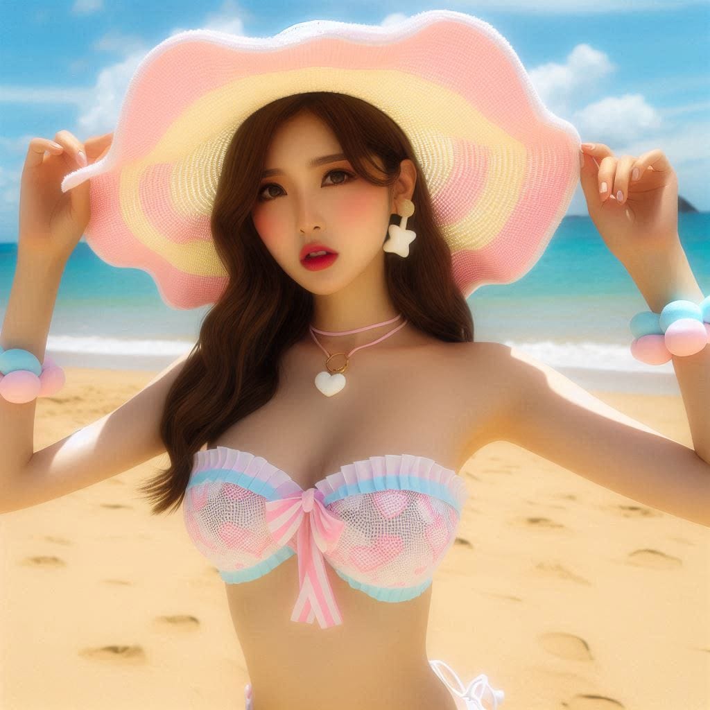 Sister sunbathing by the sea