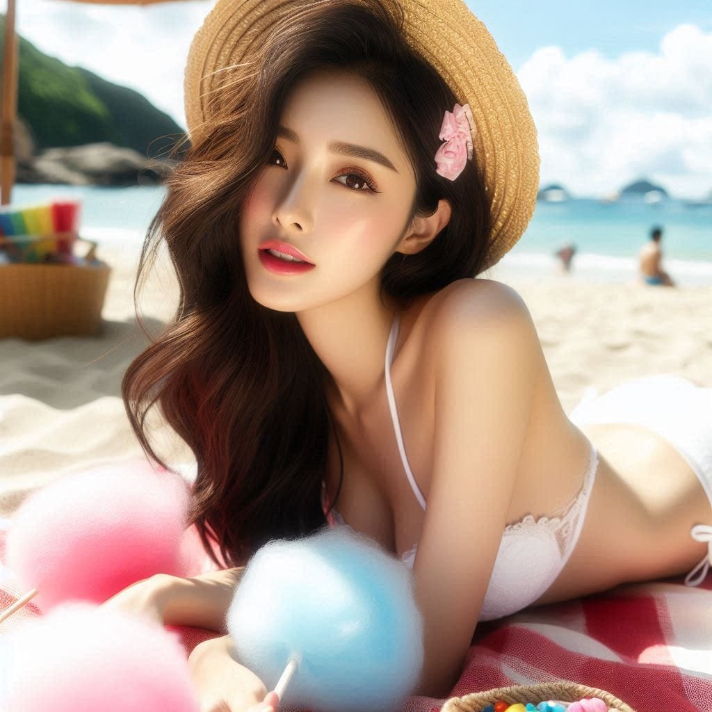 Sister sunbathing by the sea