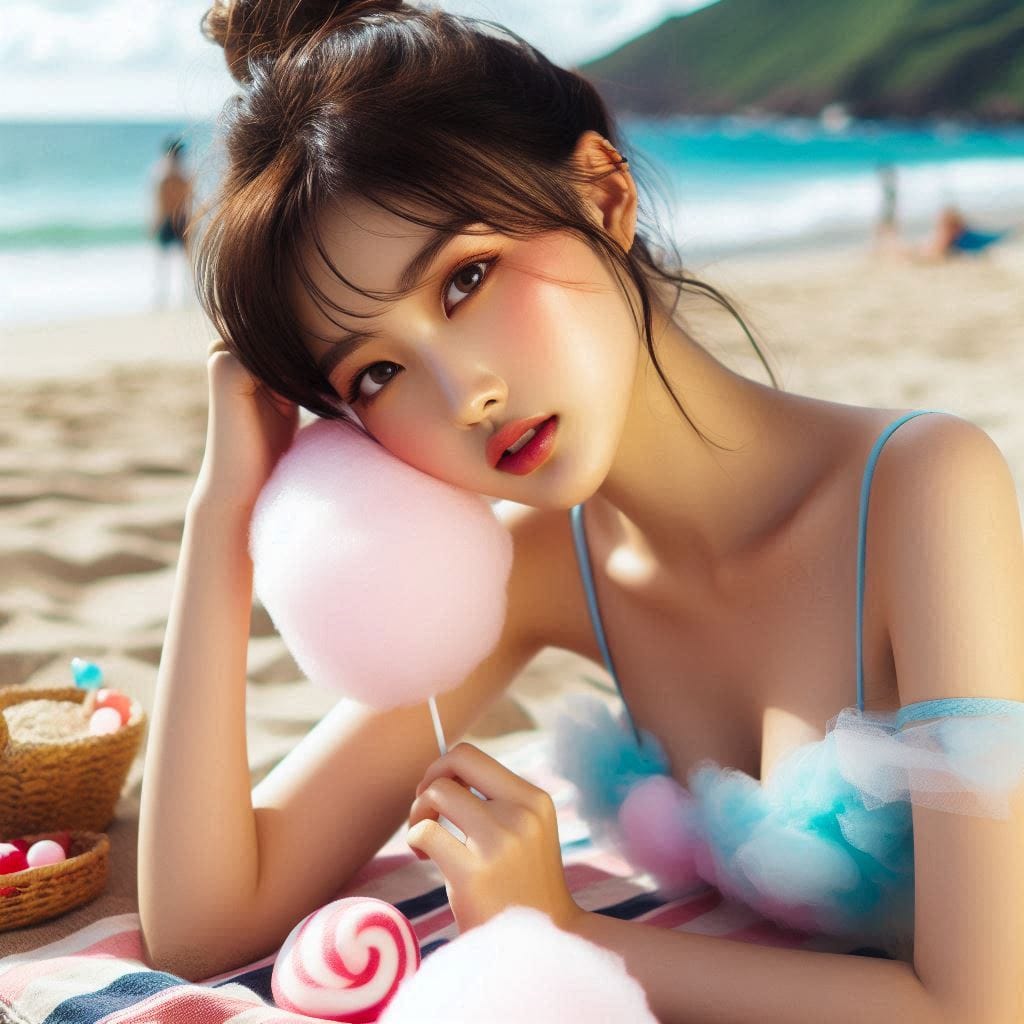 Sister sunbathing by the sea