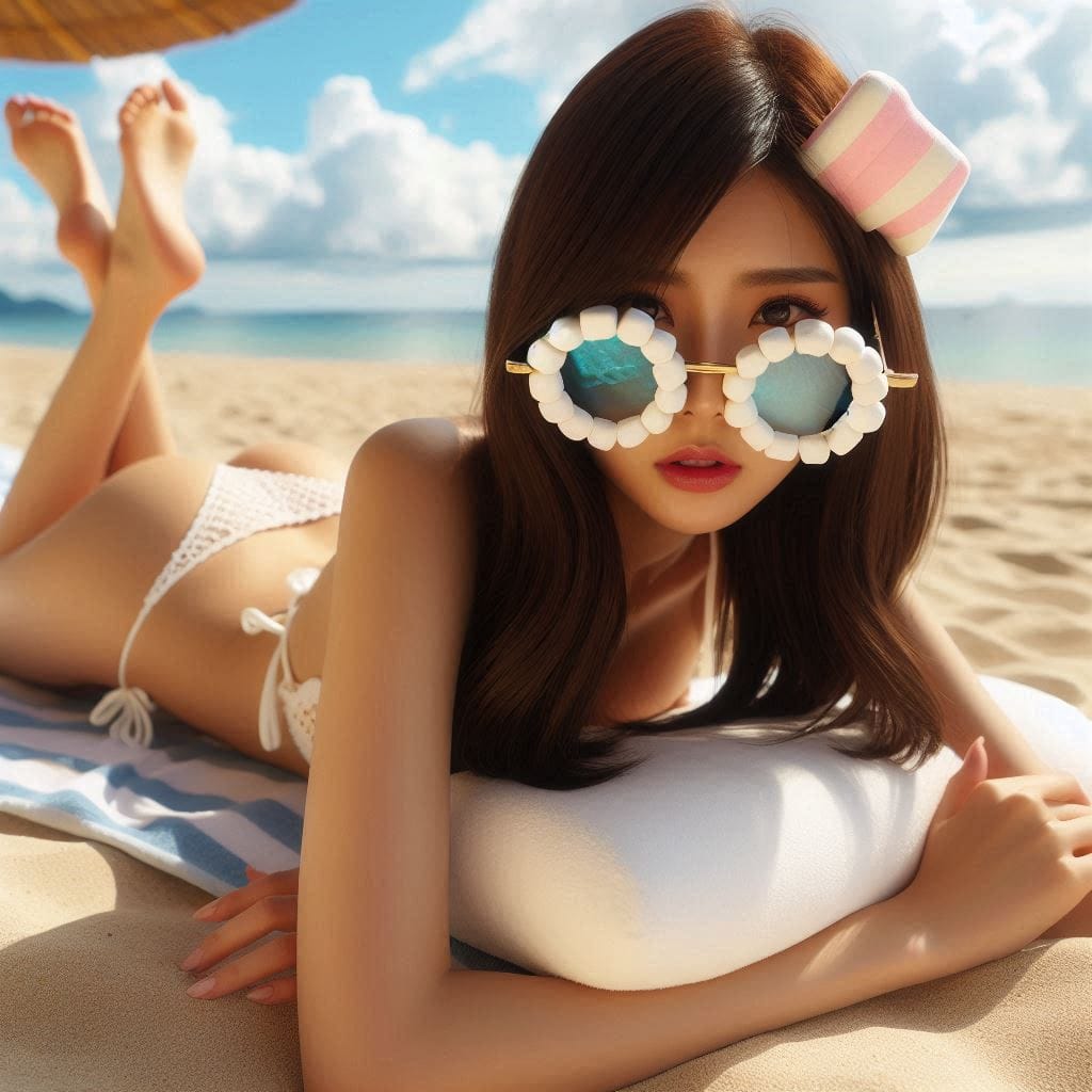 Sister sunbathing by the sea