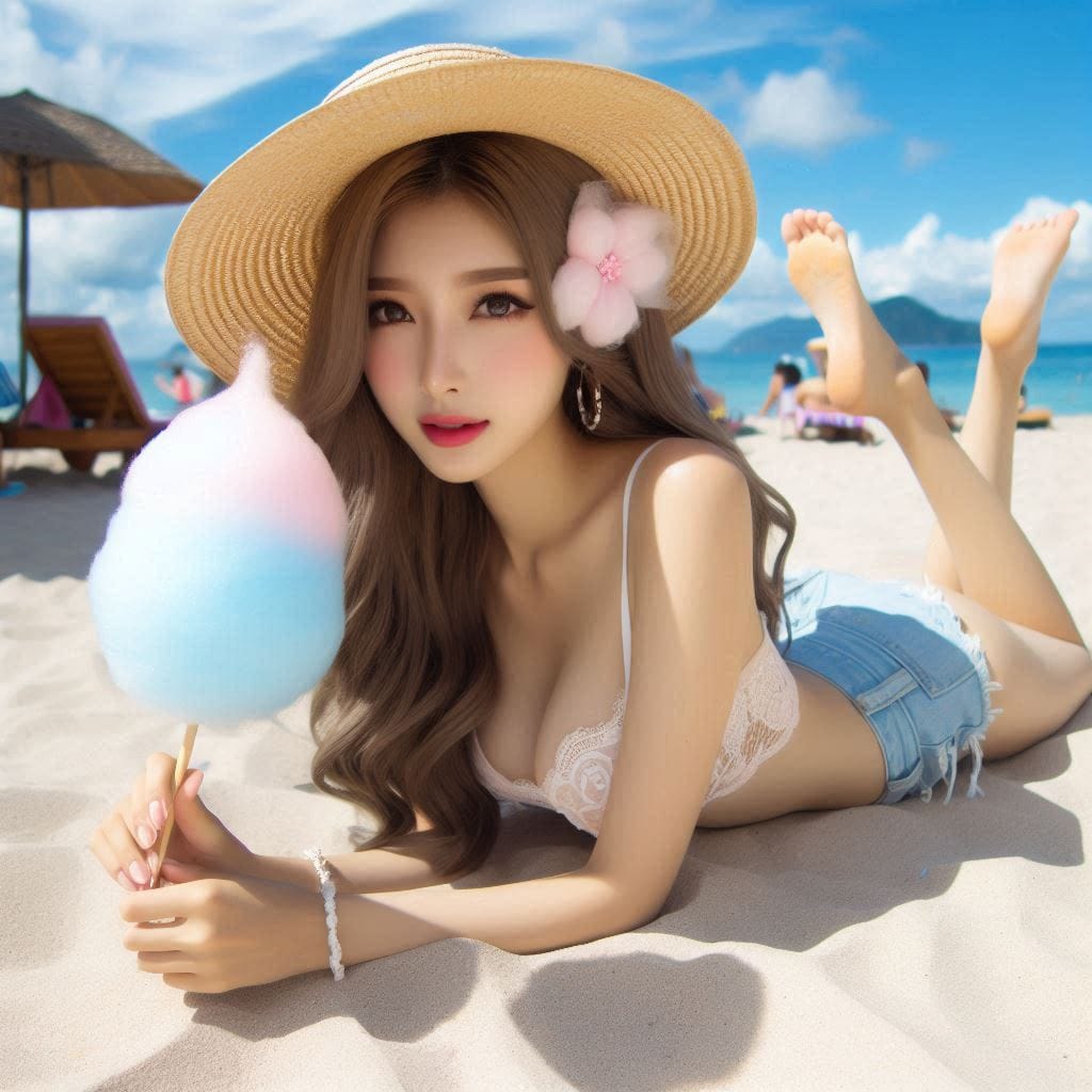 Sister sunbathing by the sea