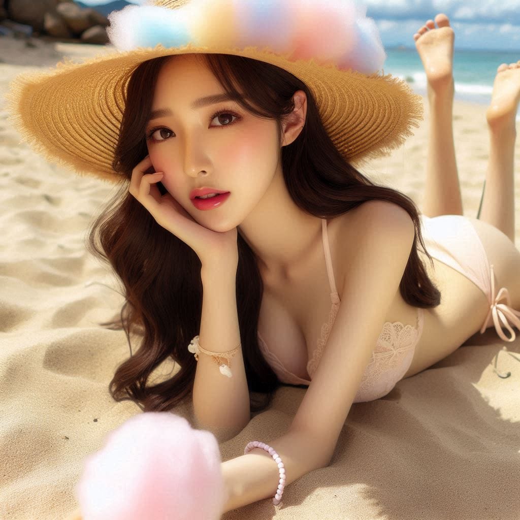 Sister sunbathing by the sea