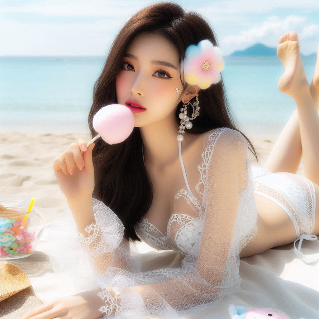 Sister sunbathing by the sea