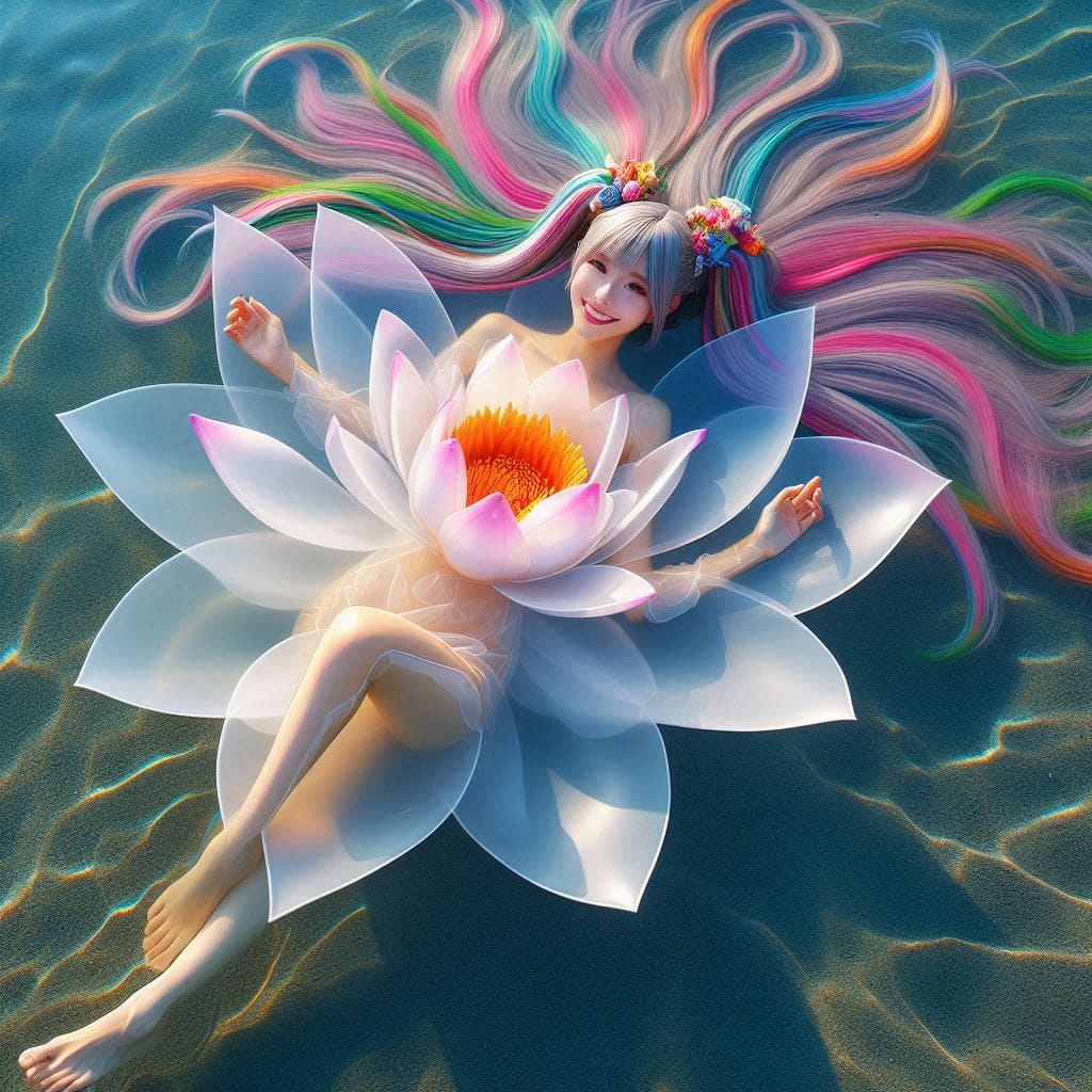 Sister pretends to be a flower