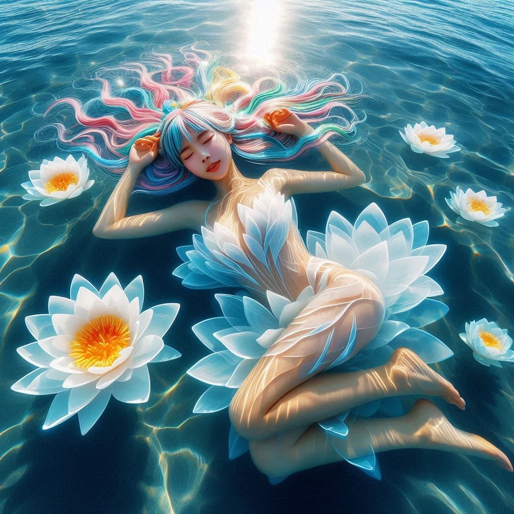 Sister pretends to be a flower
