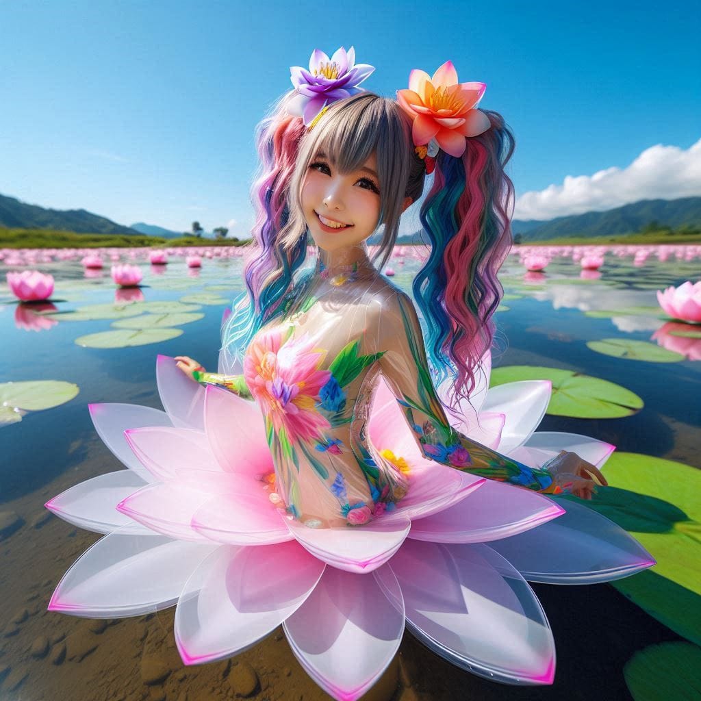 Sister pretends to be a flower